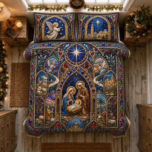 Stained Glass Nativity 3-Piece Quilted Bedding Set GFTOHNL2858