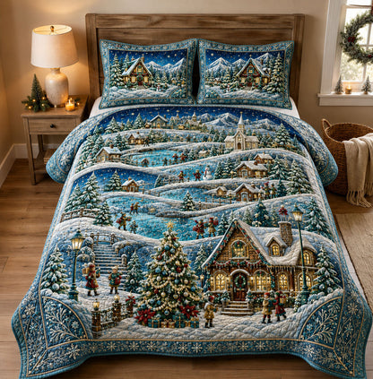 Winter Christmas Village 3-Piece Quilted Bedding Set GFTOHNL2859