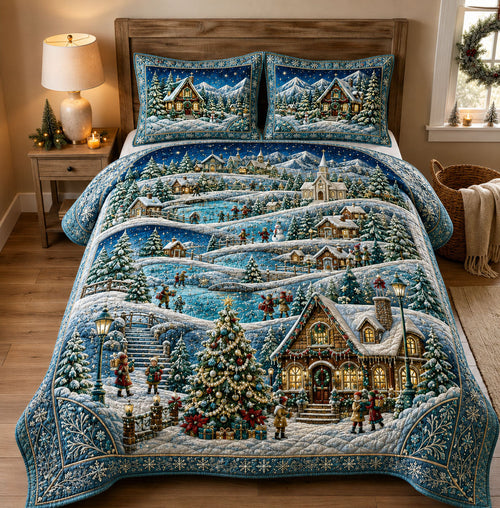 Winter Christmas Village 3-Piece Quilted Bedding Set GFTOHNL2859