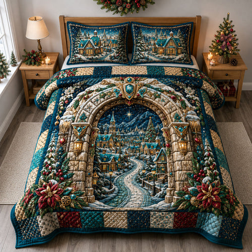 Christmas Village Gateway 3-Piece Quilted Bedding Set GFTOHNL2861