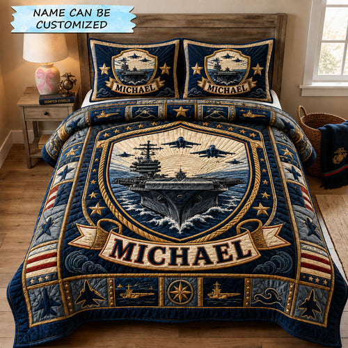 Navy Carrier Honor 3-Piece Quilted Bedding Set QTCUZ GFTOHNL2862