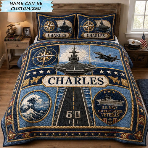 Navy Carrier Service 3-Piece Quilted Bedding Set QTCUZ GFTOHNL2865