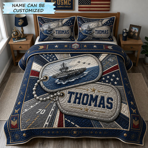 Navy Dog Tag Honor 3-Piece Quilted Bedding Set QTCUZ GFTOHNL2866
