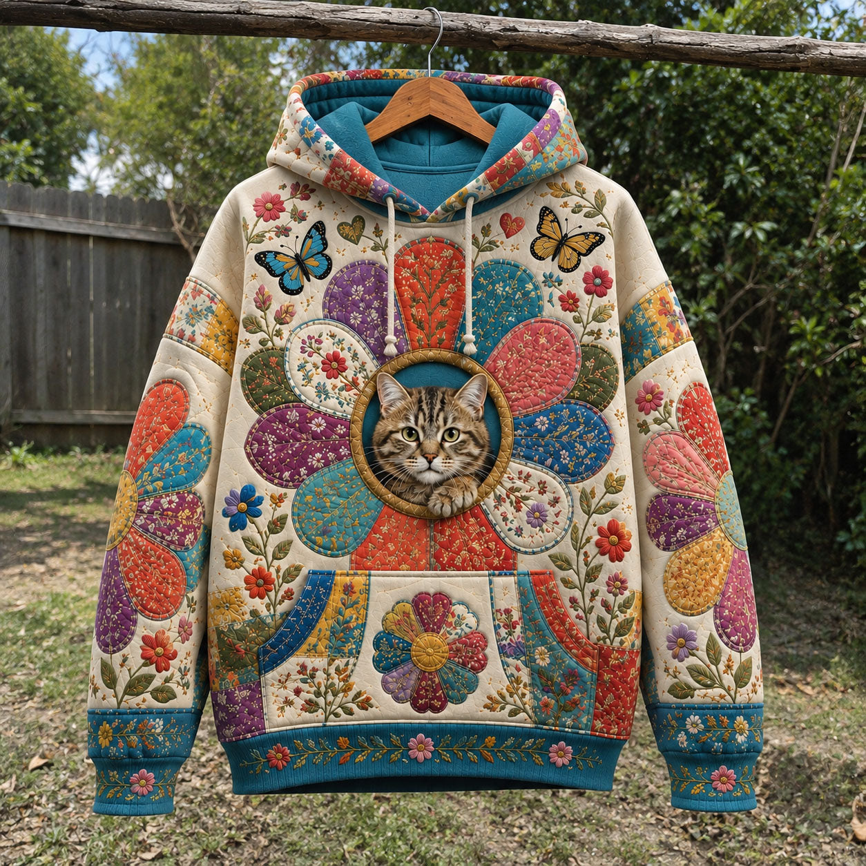Patchwork Cat Blossom Hoodie GFTOHNL3098