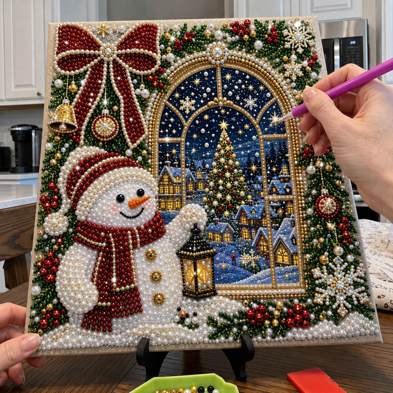 Snowman Christmas Window DIY Diamond Pearl Art Kit GFTOHNL3110