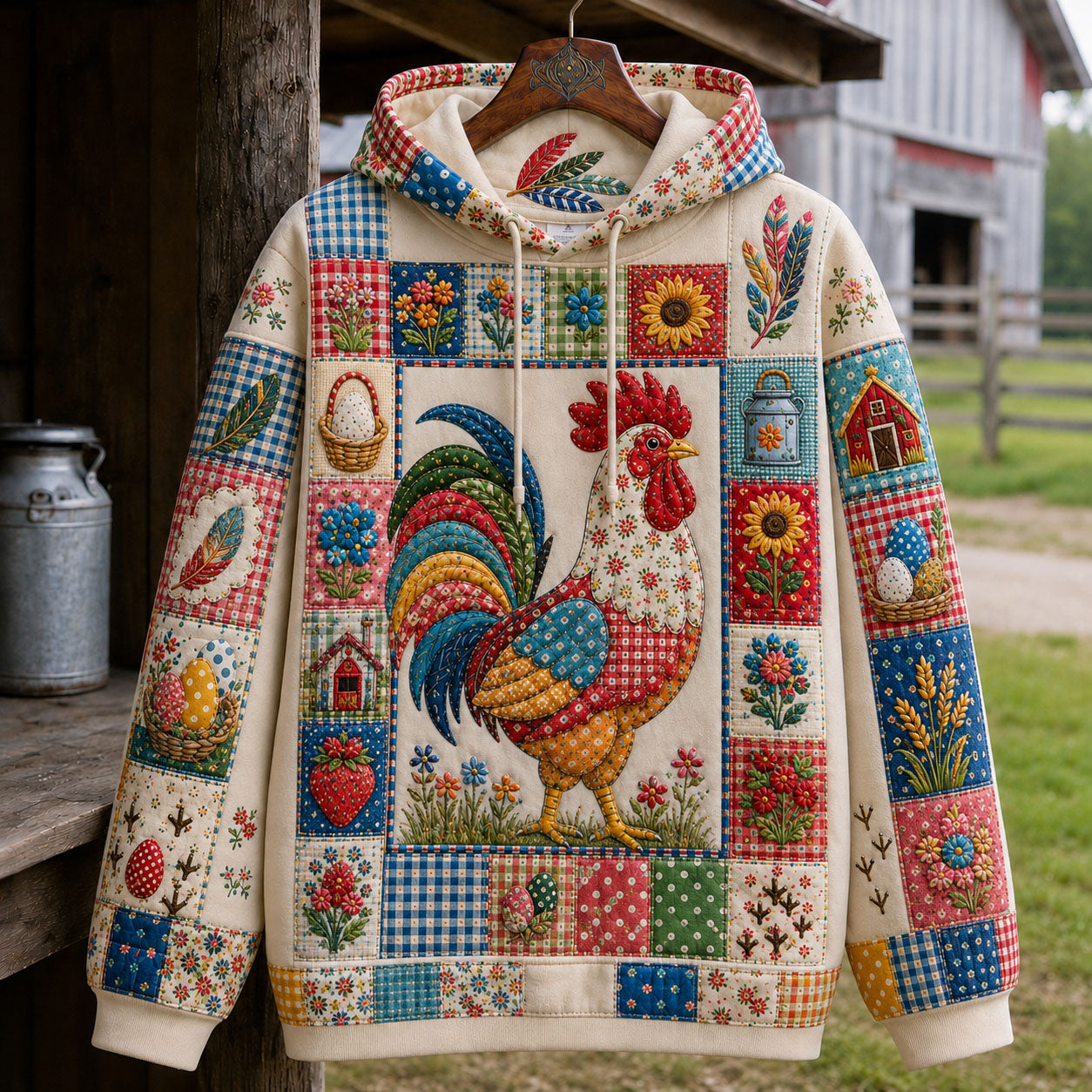 Patchwork Rooster Farm Hoodie GFTOHNL3139