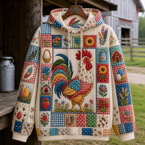 Patchwork Rooster Farm Hoodie GFTOHNL3139