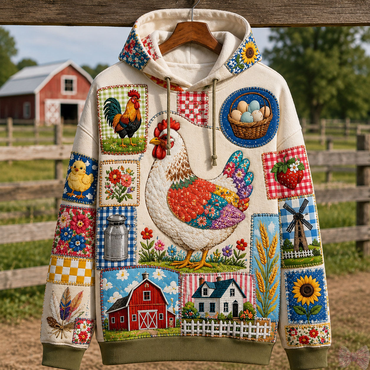 Country Hen Patchwork Hoodie GFTOHNL3142