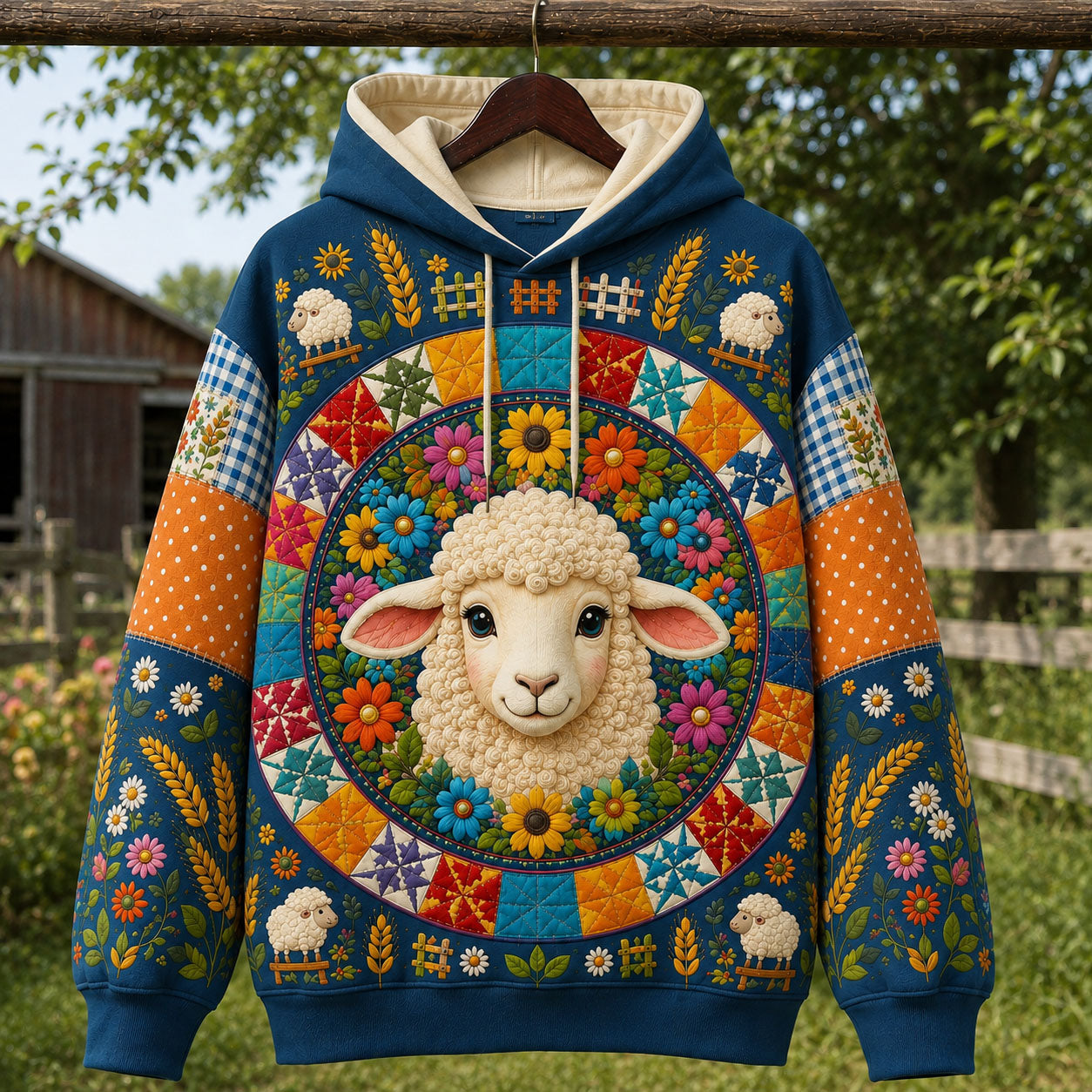 Floral Sheep Circle Hoodie GFTOHNL3161