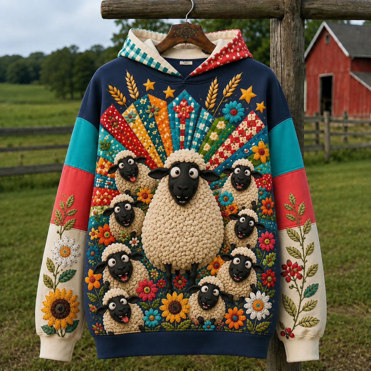 Patchwork Sheep Bloom Hoodie GFTOHNL3163
