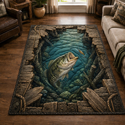 Rustic Bass Dock Illusion Area Rug GFTOHNL329