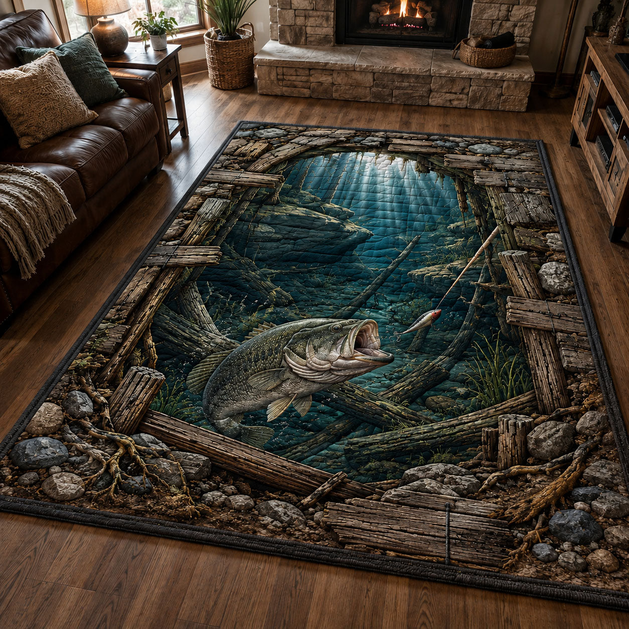 Sunken Timber Lake Bass Area Rug GFTOHNL331