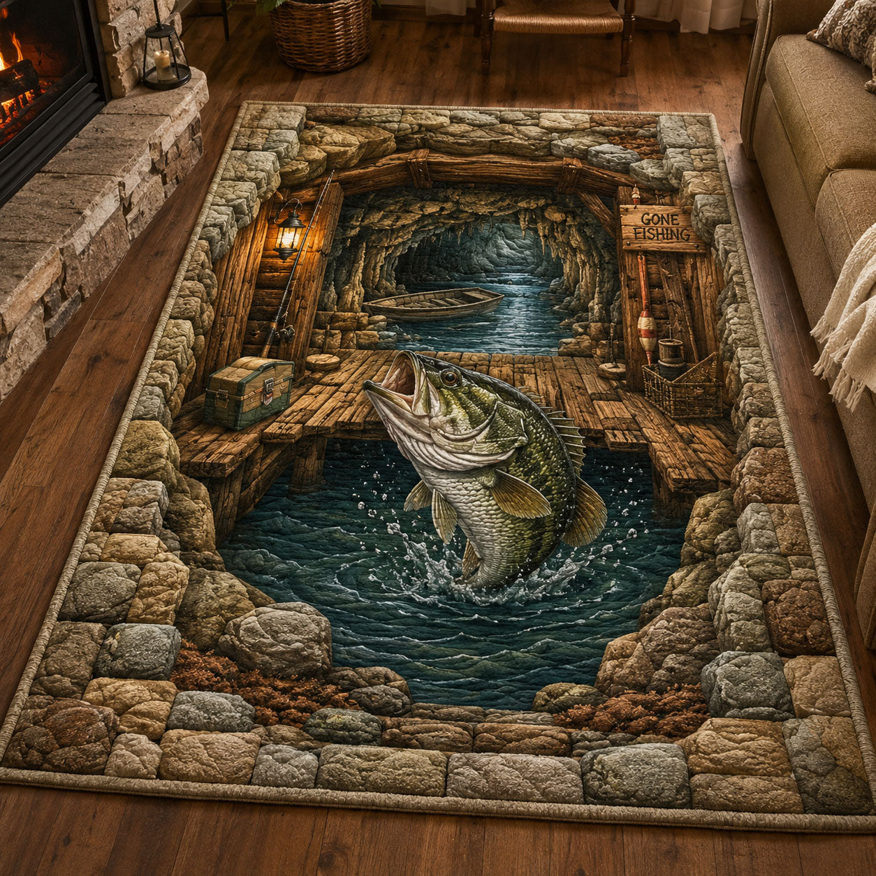 Gone Fishing Cave Dock Area Rug GFTOHNL332