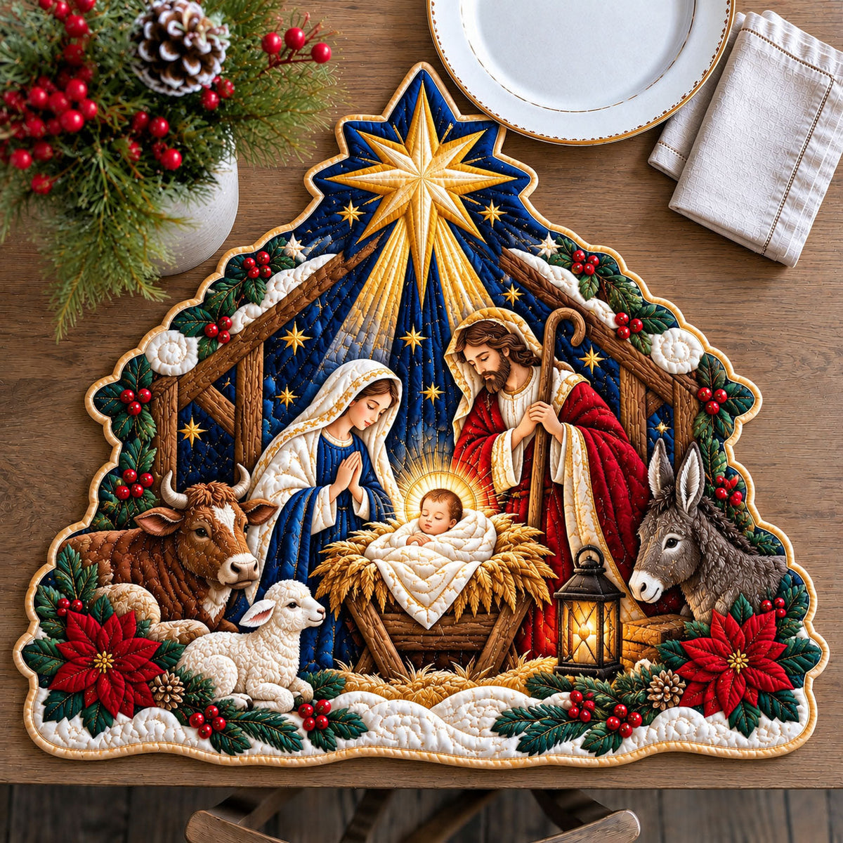 Holy Nativity Custom Shape Quilted Placemat GFTOHNL3416