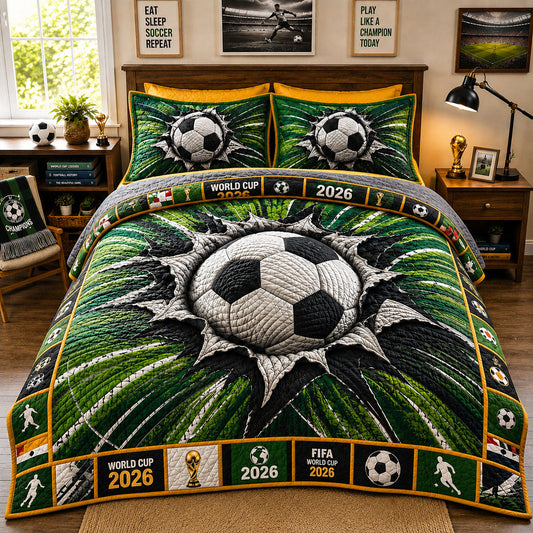 Green Burst Soccer Power 3-Piece Quilted Bedding Set GFTOHNL342