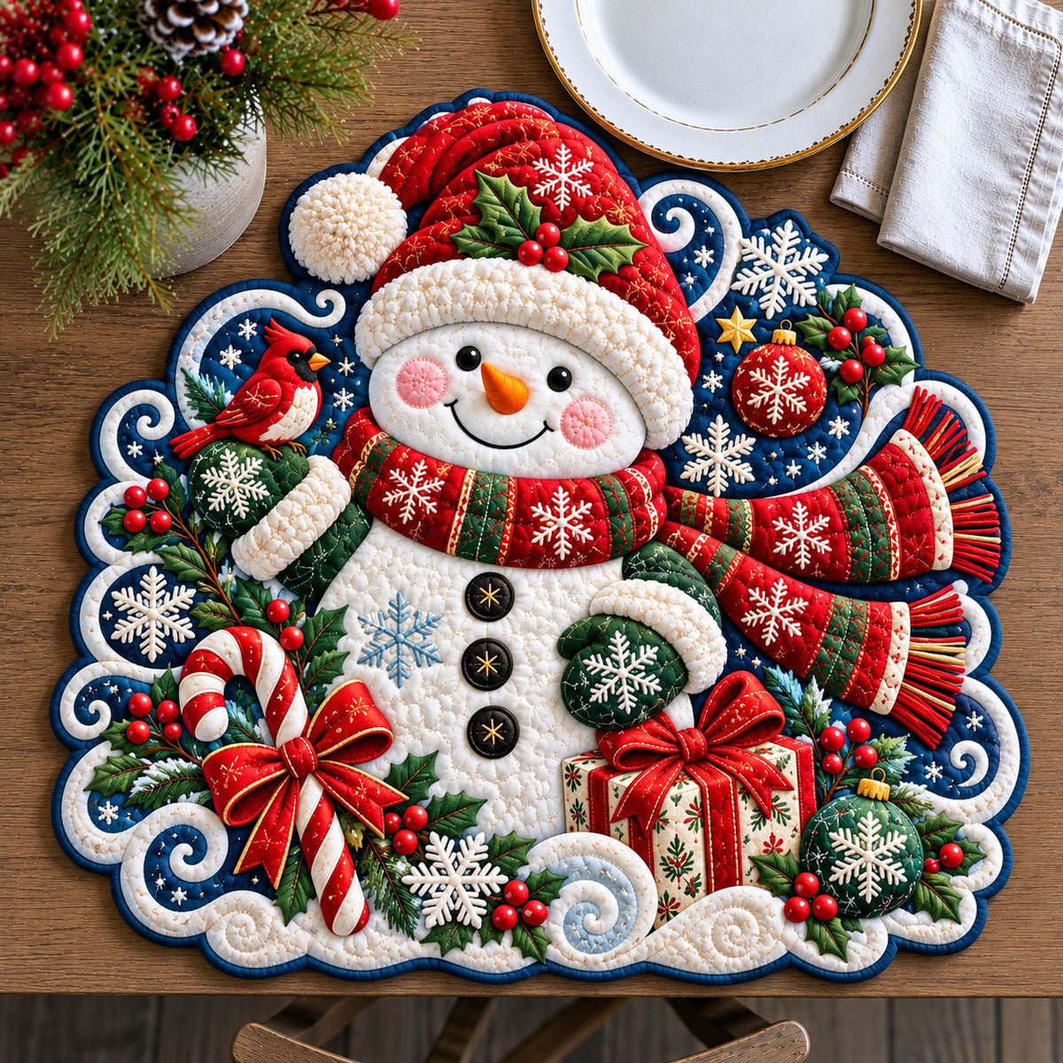Christmas Snowman Custom Shape Quilted Placemat GFTOHNL3420