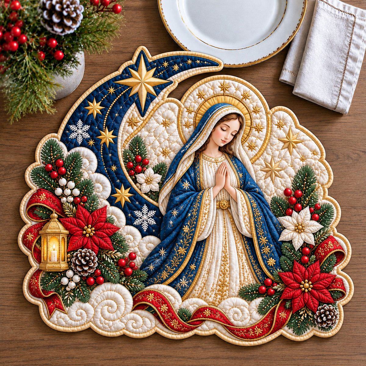 Christmas Mary Custom Shape Quilted Placemat GFTOHNL3421