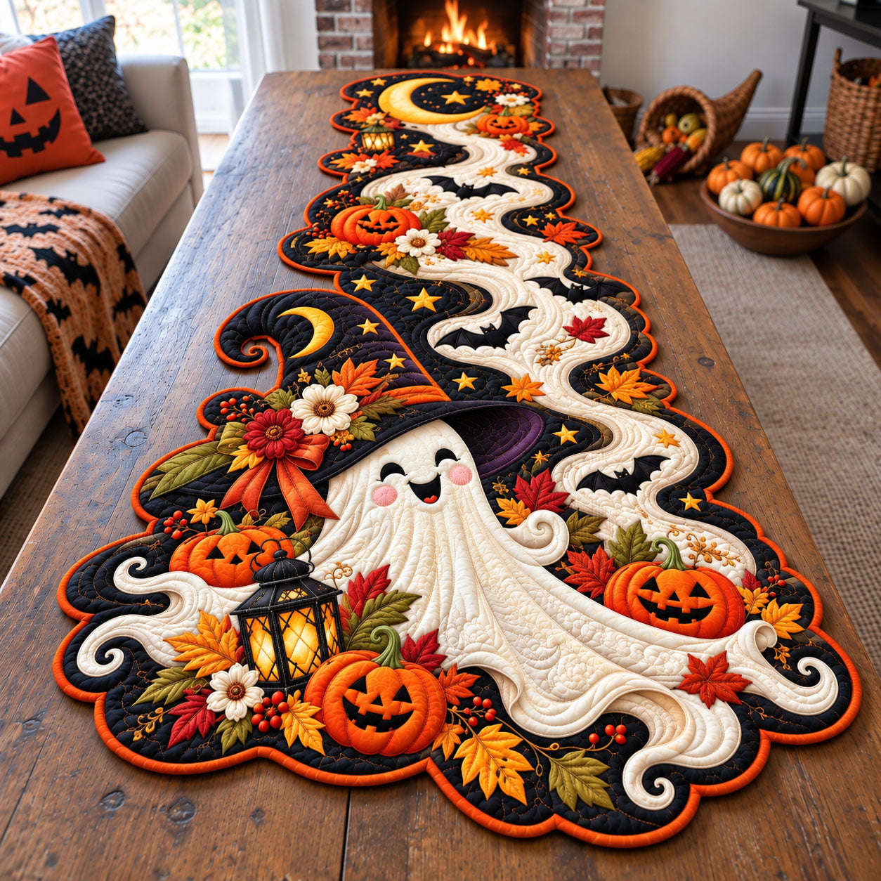 Witch Ghost Night Custom Shape Quilted Table Runner GFTOHNL3427