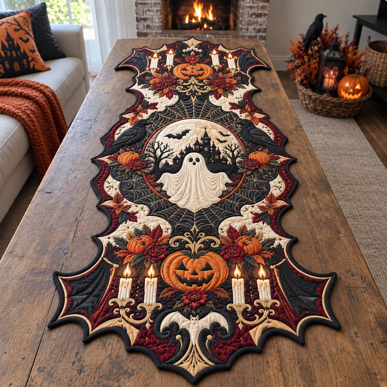 Gothic Halloween Night Custom Shape Quilted Table Runner GFTOHNL3428