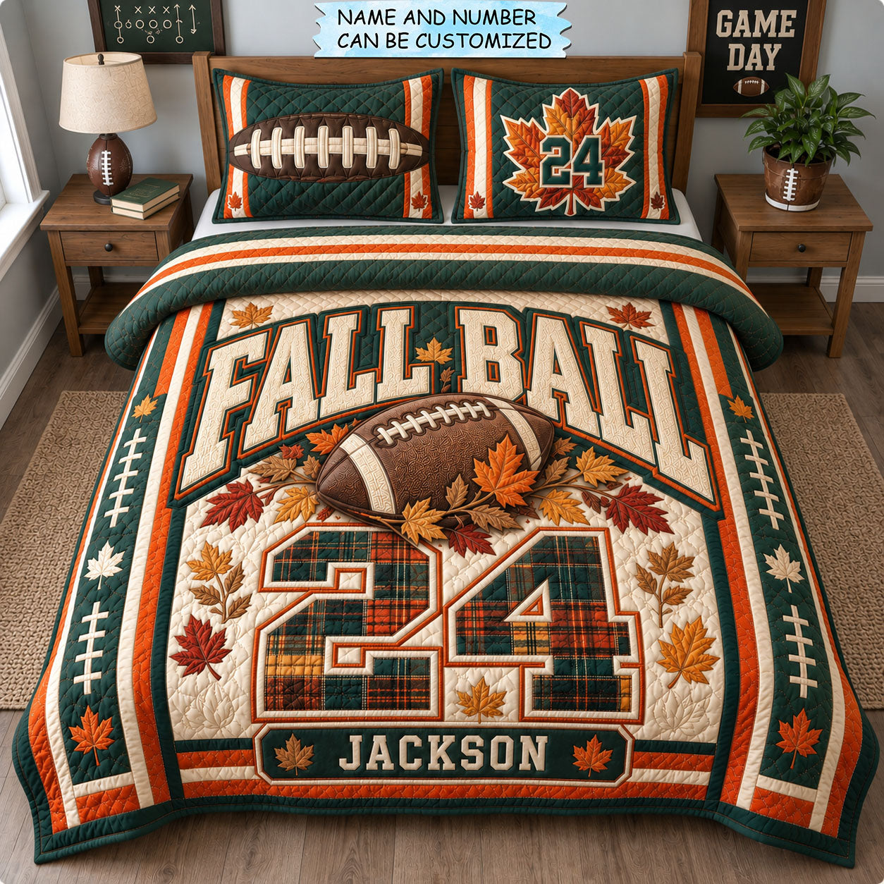Fall Football 3-Piece Quilted Bedding Set QTCUZ GFTOHNL3430