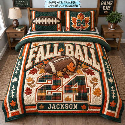 Fall Football 3-Piece Quilted Bedding Set QTCUZ GFTOHNL3430