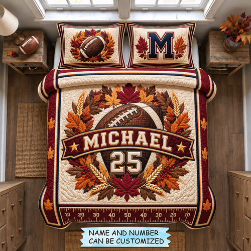 Autumn Football 3-Piece Quilted Bedding Set QTCUZ GFTOHNL3431