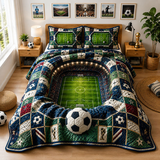 Stadium Arena Soccer Field 3-Piece Quilted Bedding Set GFTOHNL344