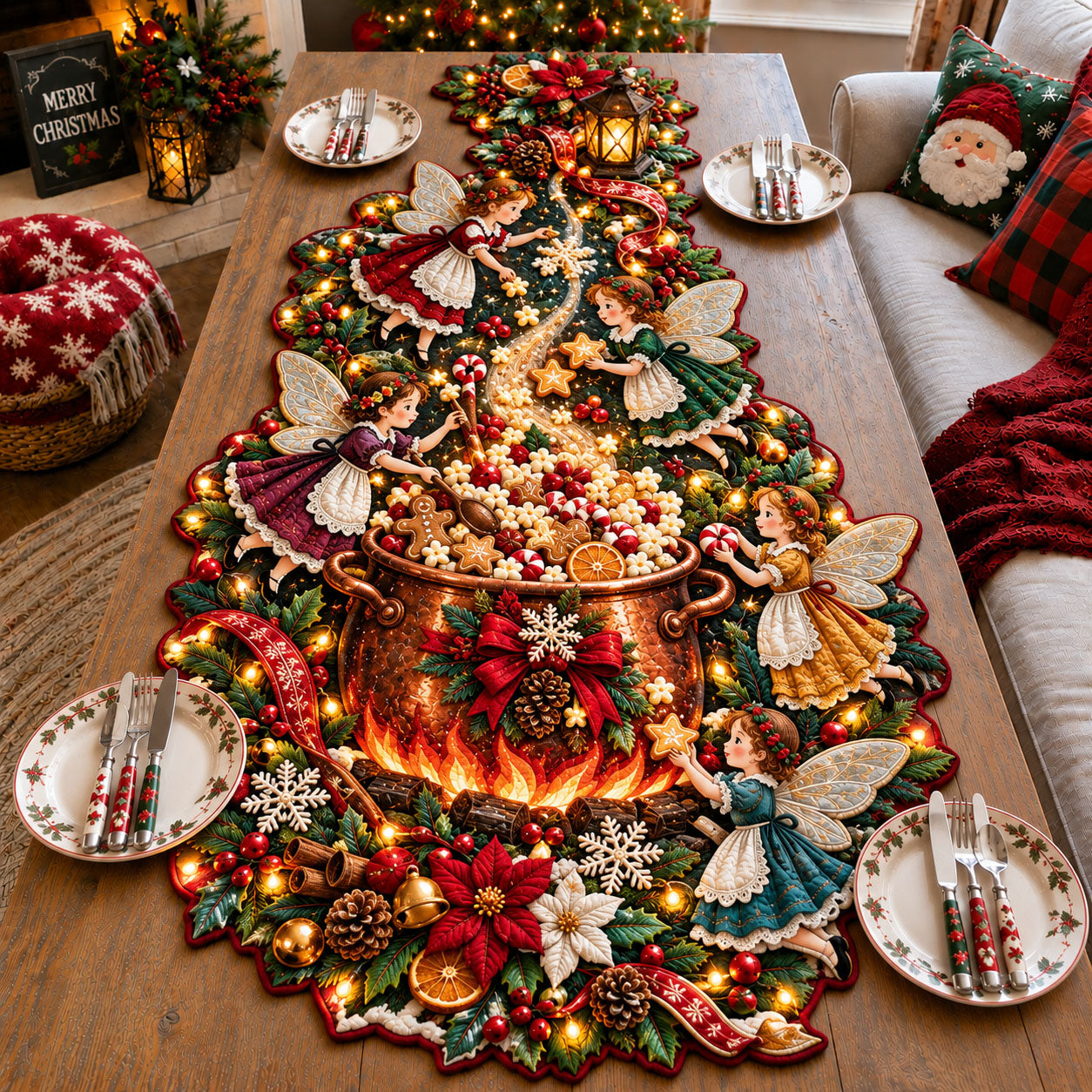 Christmas Fairy Magic Custom Shape Quilted Table Runner GFTOHNL3466