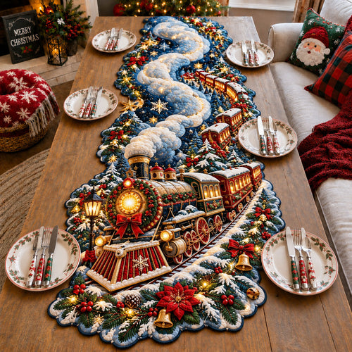 Christmas Train Journey Custom Shape Quilted Table Runner GFTOHNL3467