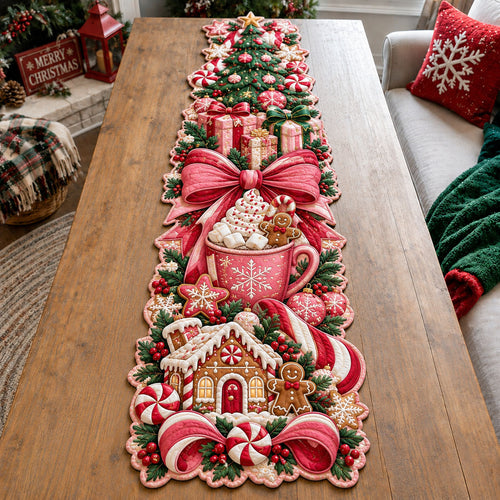 Pink Candy Christmas Custom Shape Quilted Table Runner GFTOHNL3468