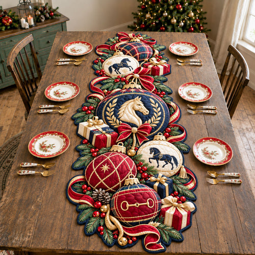 Christmas Horse Ornaments Custom Shape Quilted Table Runner GFTOHNL3469
