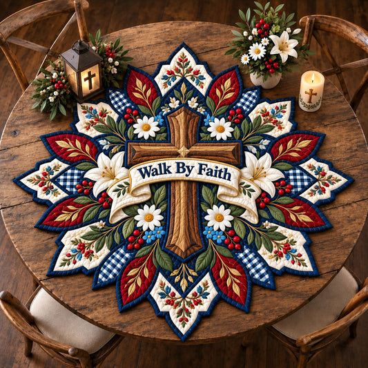 Walk By Faith Custom Shape Quilted Table Topper GFTOHNL3472