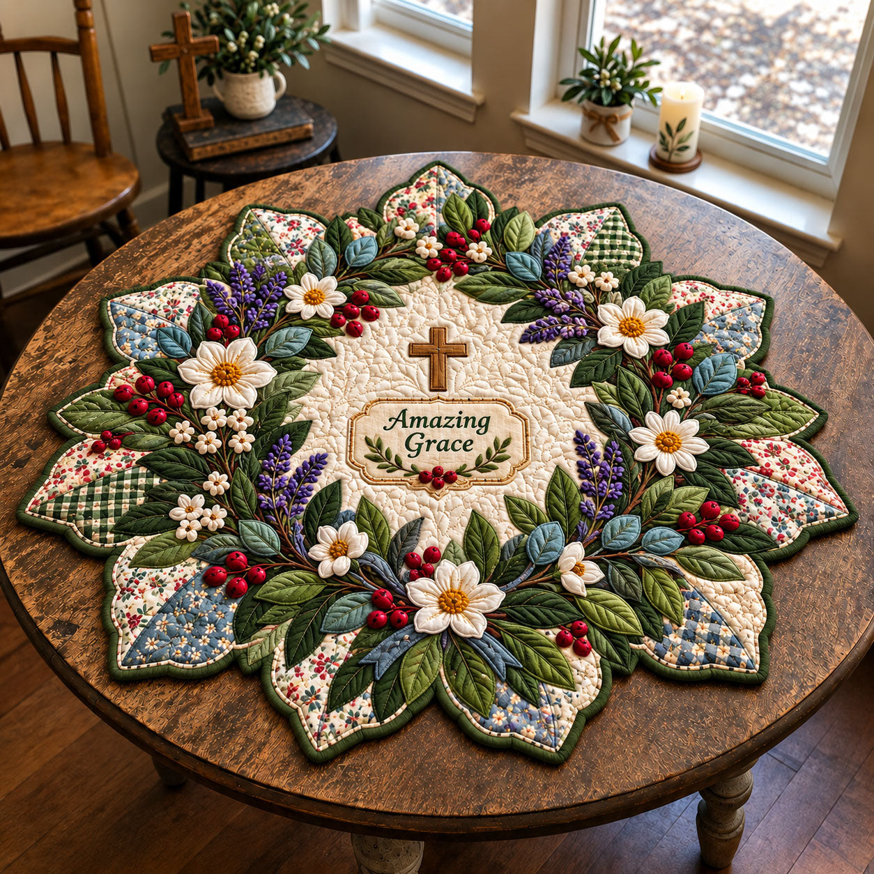 Amazing Grace Garden Custom Shape Quilted Table Topper GFTOHNL3475