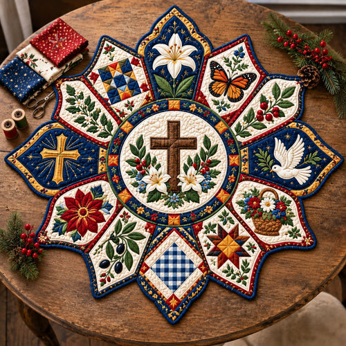 Christian Faith Symbols Custom Shape Quilted Table Topper GFTOHNL3476