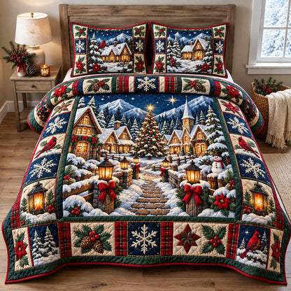 Christmas Village Glow 3-Piece Quilted Bedding Set GFTOHNL3478