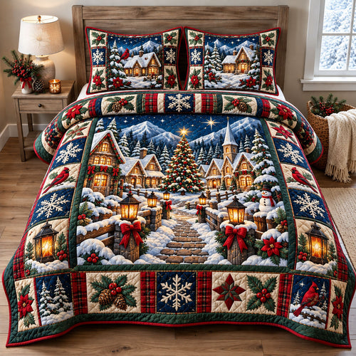 Christmas Village Glow 3-Piece Quilted Bedding Set GFTOHNL3478