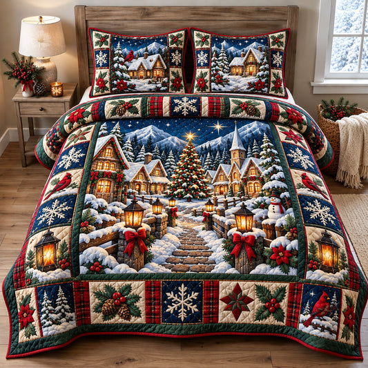 Christmas Village Glow 3-Piece Quilted Bedding Set GFTOHNL3478