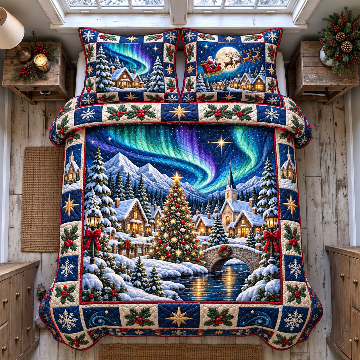 Northern Lights Christmas 3-Piece Quilted Bedding Set GFTOHNL3479