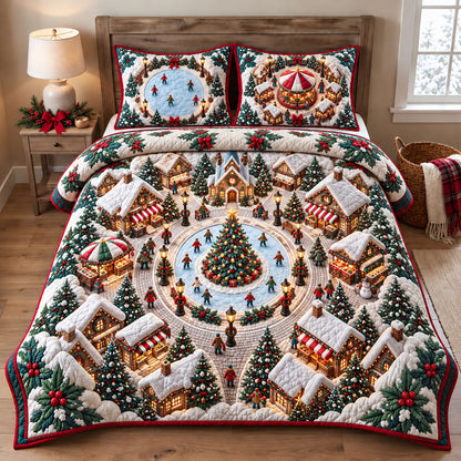 Christmas Village Square 3-Piece Quilted Bedding Set GFTOHNL3480