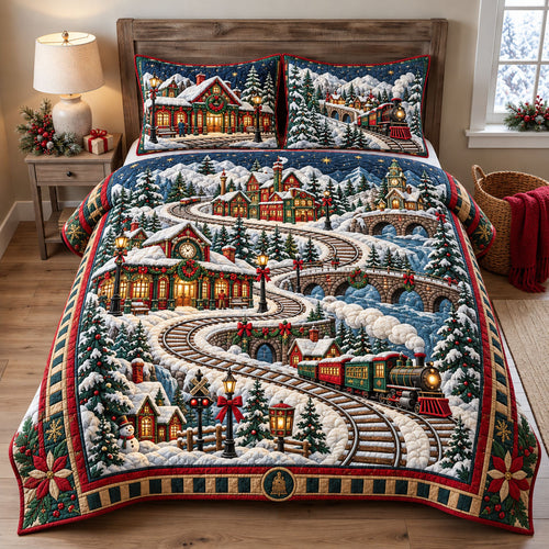 Christmas Train Village 3-Piece Quilted Bedding Set GFTOHNL3482