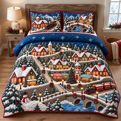 Christmas Mountain Railway 3-Piece Quilted Bedding Set GFTOHNL3484