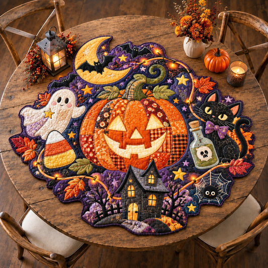 Halloween Pumpkin Friends Custom Shape Quilted Table Topper GFTOHNL3513