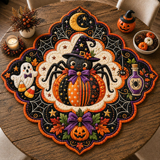 Witch Spider Pumpkin Custom Shape Quilted Table Topper GFTOHNL3514