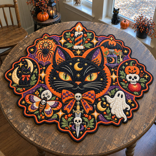 Black Cat Magic Custom Shape Quilted Table Topper GFTOHNL3515