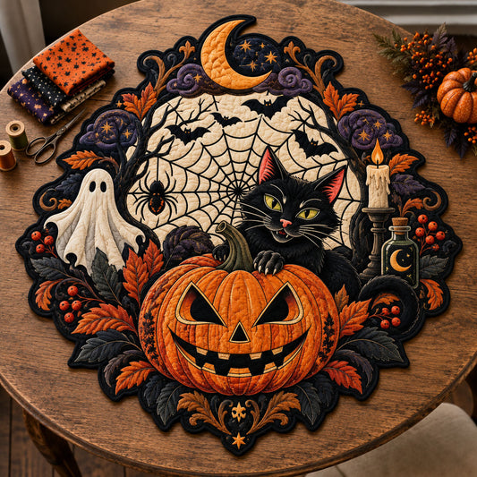 Haunted Pumpkin Night Custom Shape Quilted Table Topper GFTOHNL3517
