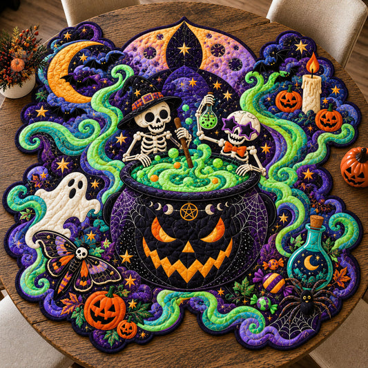 Skeleton Cauldron Party Custom Shape Quilted Table Topper GFTOHNL3519