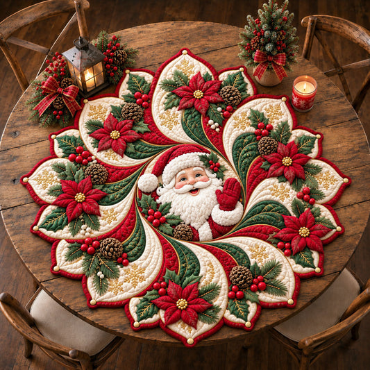 Santa Poinsettia Swirl Custom Shape Quilted Table Topper GFTOHNL3520