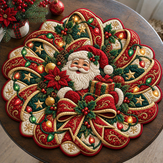 Santa Christmas Lights Custom Shape Quilted Table Topper GFTOHNL3521