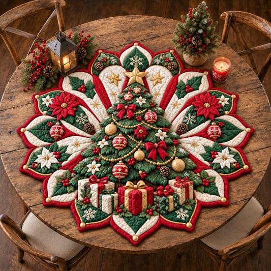 Christmas Tree Wishes Custom Shape Quilted Table Topper GFTOHNL3522