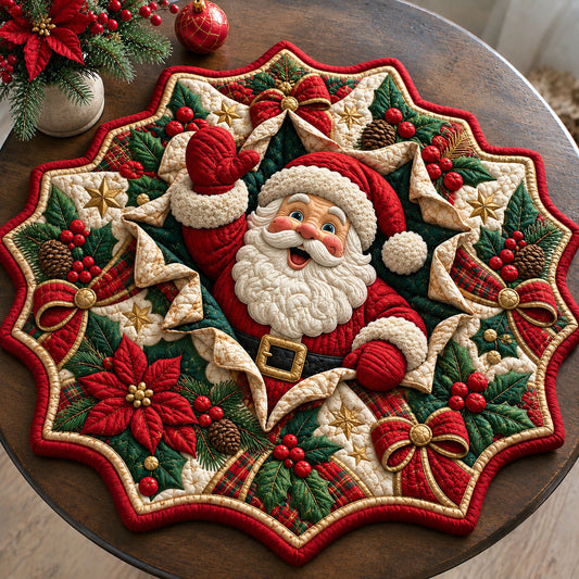Santa Holiday Cheer Custom Shape Quilted Table Topper GFTOHNL3524